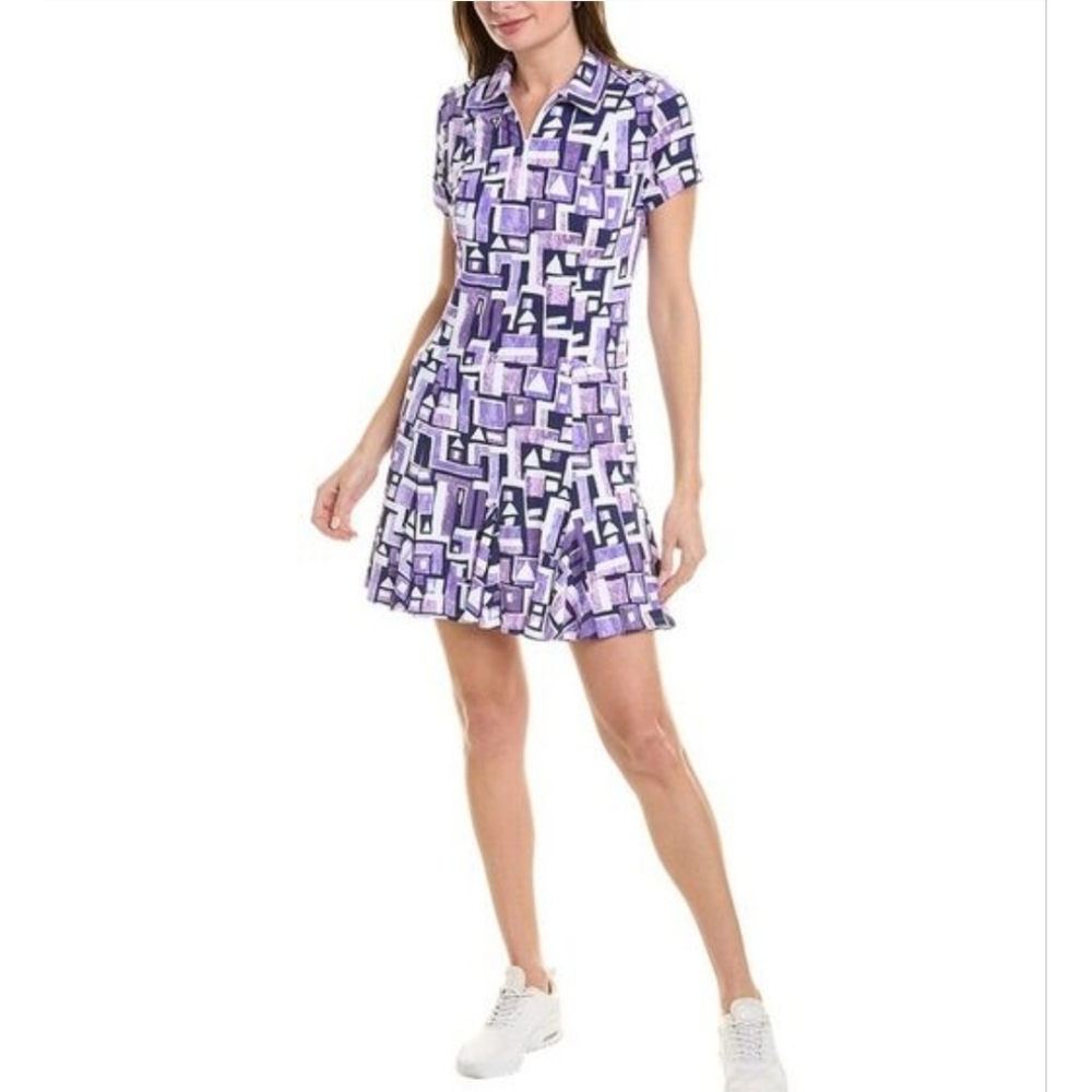 IBKUL Godet Dress Purple Geometric Print Size Small UPF 50+ Cooling Golf Outdoor